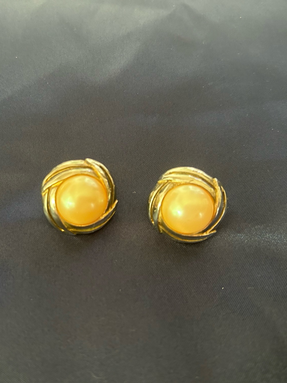 Vintage Faux Pearl Earrings with Metal Border